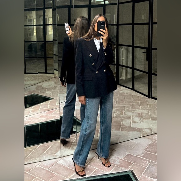 🔥NWT ZARA🔥Tailored Double Breasted Black Blazer - Picture 10 of 12